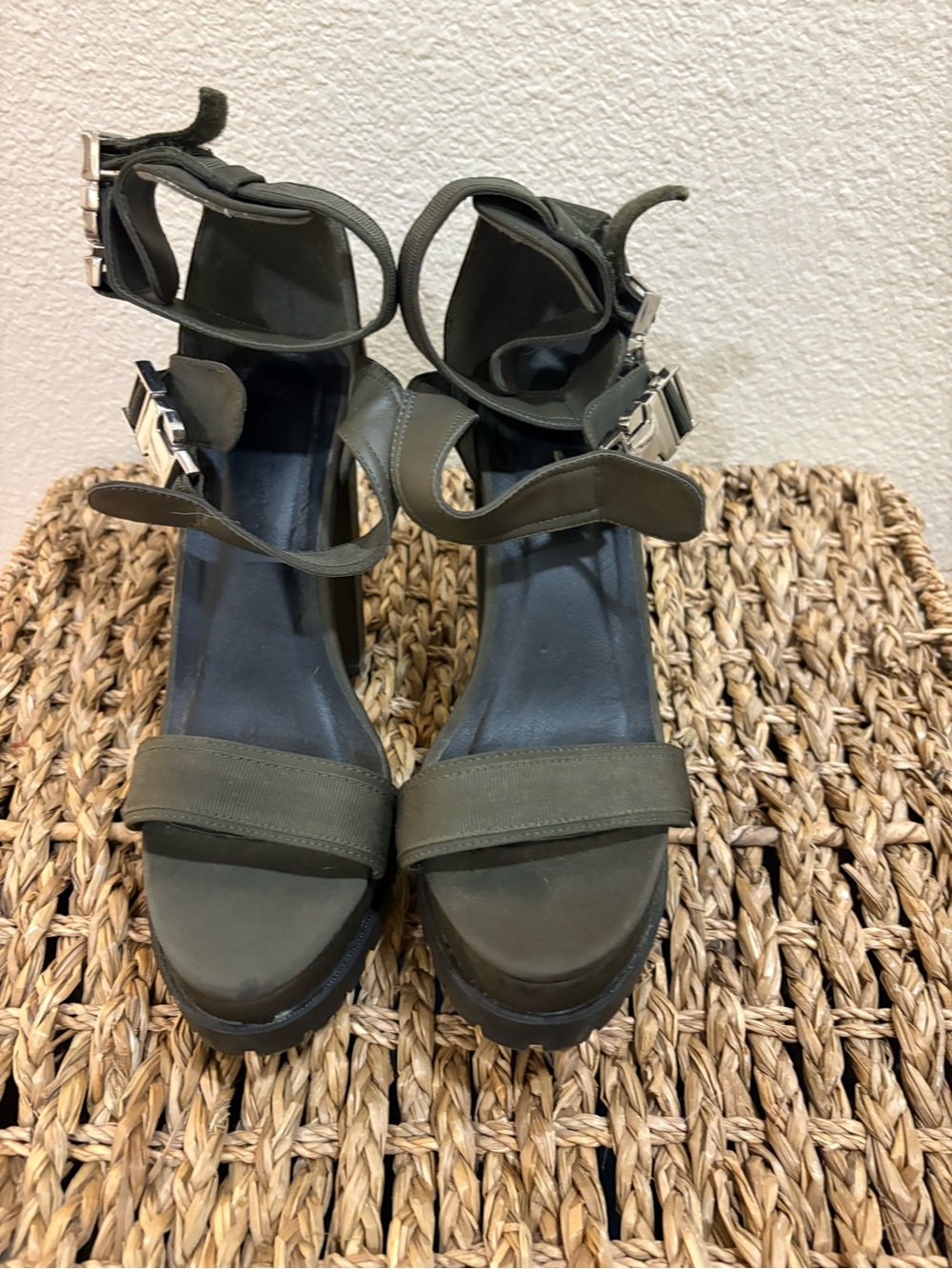 Wild Diva Olive Platform Ankle-Strap Sandals